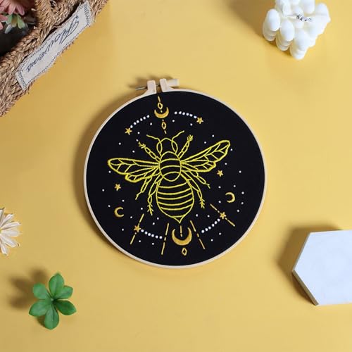 Louise Maelys 3 Sets Tarot Embroidery Kits for Beginners,Cross Stitch Kit for Adults,Crewel Starters Needlepoint with Moon, Butterfly, Bee and Moth Pattern and Tool - color: Tarot