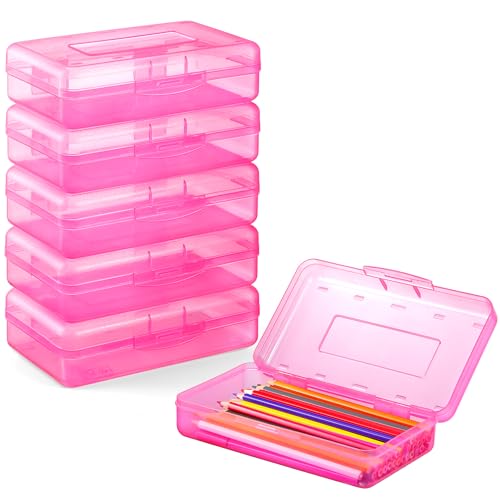 Sooez 6 Pack Pencil Box, School Box, Hard Pencil Boxes for School Supplies - color: Pink
