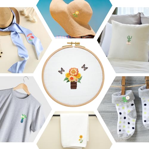 66 Pcs Water Soluble Embroidery Patterns Stick and Stitch Embroidery Designs Paper Wash Away Dissolvable Embroidery Transfer Patterns Pre-Printed Botanical Water Soluble Stabilizer for Embroidery