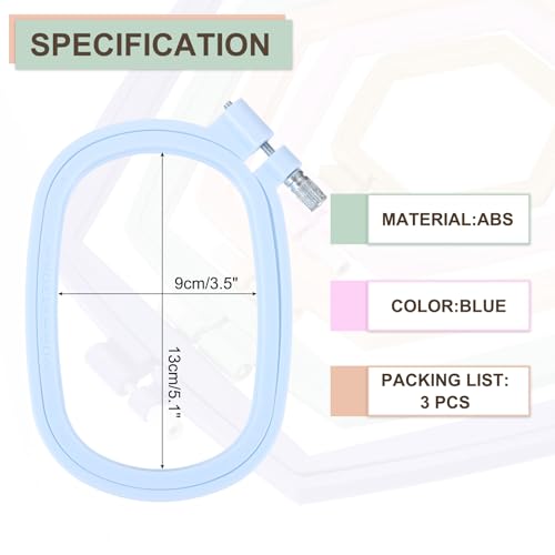 PATIKIL 3 Pieces 3.5" x 5.1" Rectangle Embroidery Hoops, Adjustable Cross Stitch Hoops Ring ABS Plastic Embroidery Frame Punch Needle Hoop for Sewing, Needlework, DIY Craft, Blue - color: Blue, size: 3.5" x 5.1"