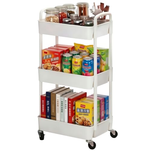 Sywhitta 3-Tier Plastic Rolling Utility Cart with Wheels for Storage,White - color: White, size: 3-tier