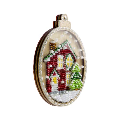 Wizardi Wonderland Crafts Bead Embroidery kit on Wood FLK-369 - color: Brown Christmas House