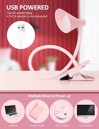 Clip on Light, Eye Care Reading Lights for Books in Bed Clip on Lamp Pink - color: Pink