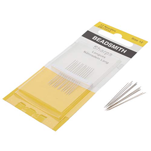 The Beadsmith Sharps Beading Needles - Size 12, Shorter for Smaller Areas, 12 Needles Per Card, European Quality, All Purpose Sewing Needle, Use for Mending and General Hand Sewing - size: #12 - 12 Needles