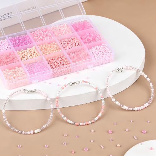 Pink Seed Beads for Jewelry Making Glass Bugle Beads for DIY Craft - color: Pink