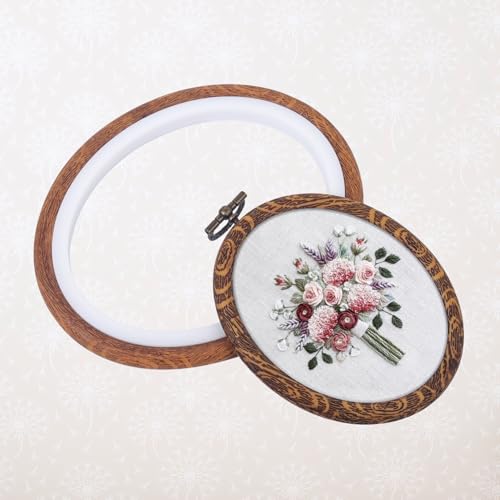 4 Pcs Embroidery Hoop Set, Imitated Wood Oval Frames for Crafts