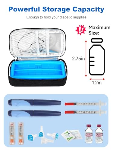 Insulin Cooler Travel Case for Pen & Vials - Vial Case for Travel TSA Approved Temperature Display Diabetic Medication Cooling Bag with Ice Brick, Refrigerated Diabetes Supplies Organizer (Black) - color: Black
