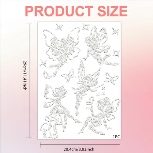 5 Pcs Fairy Pattern Iron on Rhinestones Transfer, Bling Crystal Clothing Repair Applique Heat Transfer Patches for T-Shirt Vest Shoes Hat Jacket Pants Bags Decor - color: Fairies
