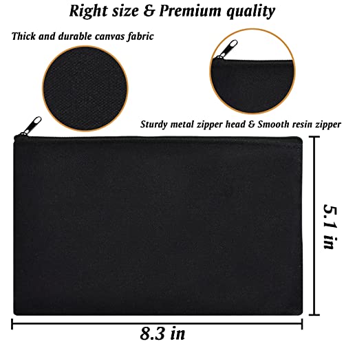 ZeeDix Small Canvas Zipper Pouch for Makeup Pencil Travel Storage 8.3x5 In - color: Black, style: 24 Pcs