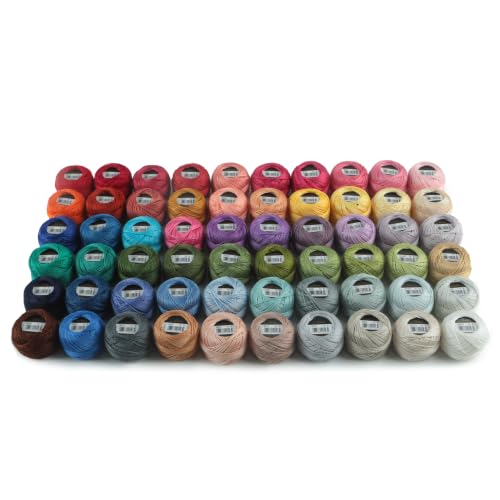 60 Colors Set Size 8 Double Mercerized Egyptian Long Staple Cotton Pearl Thread Crochet Embroidery Craft Tatting Applique 5 Grams 43 Yards Per Ball (60 Colors Set C) - color: 60 Colors Set C