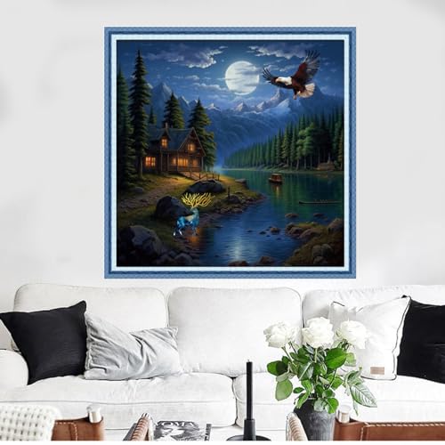 Funxvoot Stamped Cross Stitch Kits Beginners Full Range of Embroidery Kits for Adults 11CT Embroidery Patterns Needlepoint Kits Printed Cross Stitch Kits - (Night View by The Lake 18x18 inchs) - color: Cross Stitch Kits 41