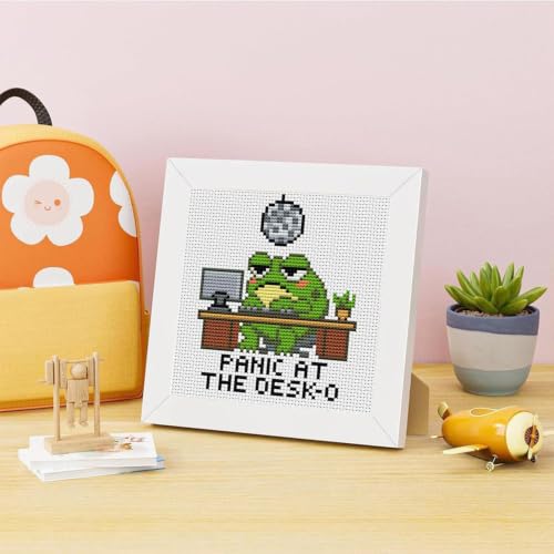 Tiwabb Frog Stamped Cross Stitch Kits for Adults Beginners with Frame - color: Frog Cross Stitch with Frame