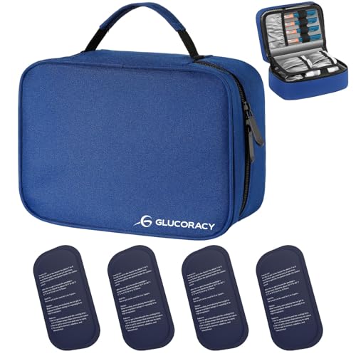 Glucoracy Large Insulin Cooler Travel Case with Ice Packs,Blue - color: Blue, size: Large