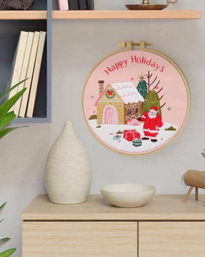 ERKOON Christmas Embroidery Kit for Beginners, Cross Stitch Set for Include Embroidery Cloth Hoops Threads for Craft Lover Hand Stitch with Embroidery Skill Techniques (Santa Claus) - color: Santa Claus