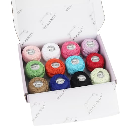 Rhapsody Pearl Cotton Thread Size 8 Crochet Thread Perle 12 Balls Set Hand Knitting, Embroidery, Sashiko, Cross-Stitch, Sewing, Needlepoint, DIY, Quilting (Set Party Punch) - color: SET Party Punch