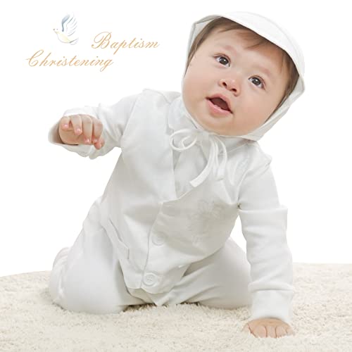 Booulfi Boy Baptism Outfits White Romper Fall Clothes Christening Gifts - color: Ivory, size: 0-3 Months
