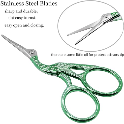 BIHRTC 3.6" Small Crafting Shears with Leather Case for Embroidery - color: Green, size: 3.6inch