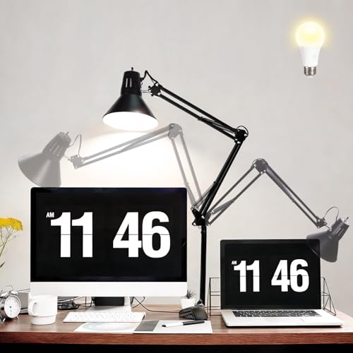Black Desk Lamp with Clamp, Extra-Tall Adjustable Metal Swing Arm, 3000K - color: Black, size: 3000K Warm Light-Extra Long Swing Arm