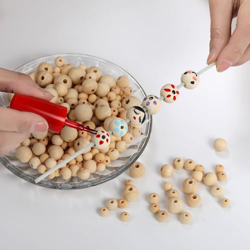 280pcs Wooden Beads for Crafts 5 Sizes Unfinished Wood Bead Bulk 8mm, 10mm, 12mm, 14mm, 16mm Beads for Craft Making Decorations DIY Jewelry Making, Macrame, Bracelets