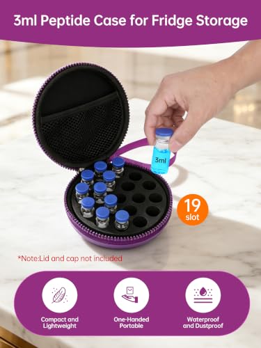 3ml Peptide Case for Fridge/Travel, 19-Slot Peptiide Vial Case for 3ml Vial - color: Purple