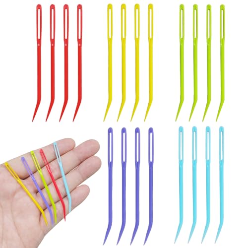 Acoeitl 20 Pcs Large Eye Yarn Needles with Sharp Bent Tip 5 Color Plastic Needles for Crochet Weaving Darning Tapestry Sewing Crafts (2.76 Inch)
