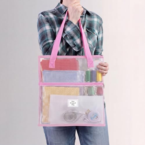 Cosblank 16x16inch Sew Project Bag Jumbo Needlepoint Project Bag, Pink - color: Pink