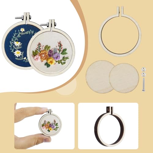 Dnyta 10pcs Mini Embroidered Hoop Round Tiny Cross Stitch Hoops, 1.6"