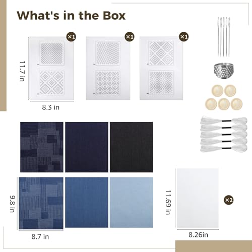 DORMIYA Sashiko Kit for Beginners, Water-Soluble Sashiko Thread and Needles Set, Pure Fabric Sashiko Stencil Kit, Versatile Sashiko Supplies, Embroidery Transfer Templates for DIY Crafts - color: Style 3