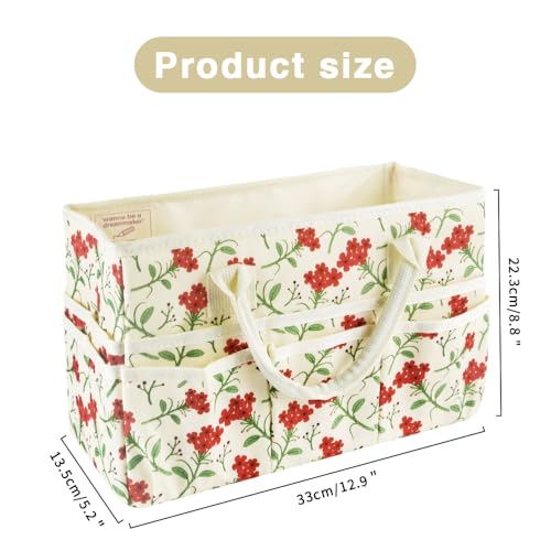 Craft Organizer Tote Bag with Multiple Pockets,Scrapbooking Art Storage - color: Red Flower