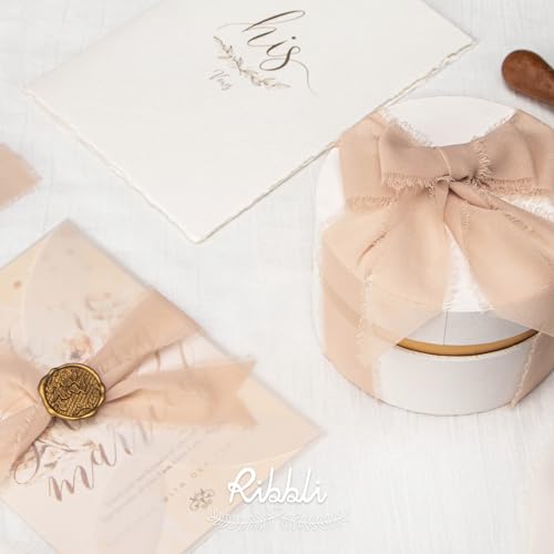 Ribbli Chiffon Silk Ribbon, 1.5 inch x 30 Yard, Cream/Champagne/Beige Fringe Chiffon Ribbon for Wedding Invitations, Bridal Bouquets Wrapping, Flower Arrangement Decoration - color: Cream/Champagne/Beige