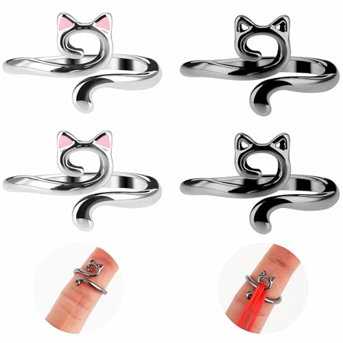 YUXIANLB Knitting Crochet Loop Ring for Fingers Metal Open Yarn Guide Crochet Rings Adjustable Braided Faster Knitting Thimbles Holders Accessories (2Black, 2Silver with Pink) - color: 2Black, 2Silver with pink