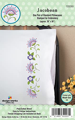 Design Works Crafts Jacobean Stamped for Embroidery Pillowcases, Queen