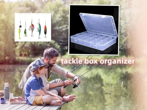 Plastic Organizer BoxTackle Box Organizer with Adjustable Dividers - color: Clear, size: 1x Large 18 Grids