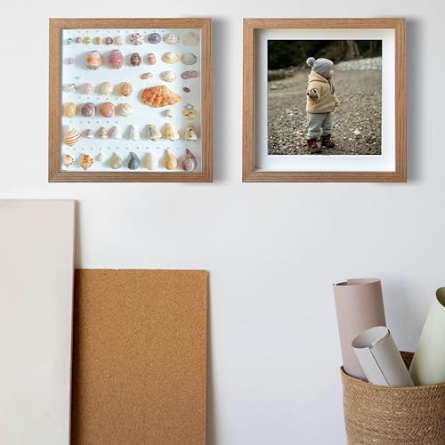 8x8 Shadow Box Frame Original wood Shadow Box Display Case 3 Pack Picture Frames Glass Surface Internal Depth 0.6 inch for Wall Or Tabletop - color: Dark Wood, size: 8x8 inch