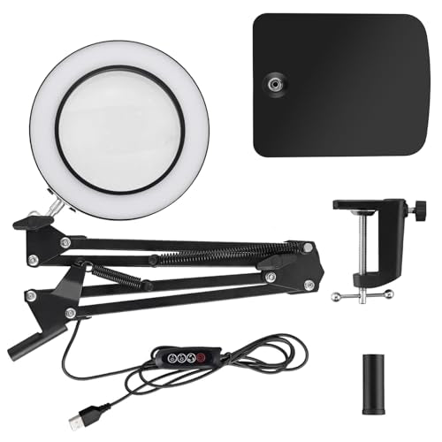 15X Magnifying Glass with Light, Table Lamp with Stand and Clamp, 2-in-1 LED Desk Lamp with Magnifier, 3 Color Modes, 72 LEDs, Real Glass Lens for Close Works, Craft, Hobby, Painting, Reading, Repair
