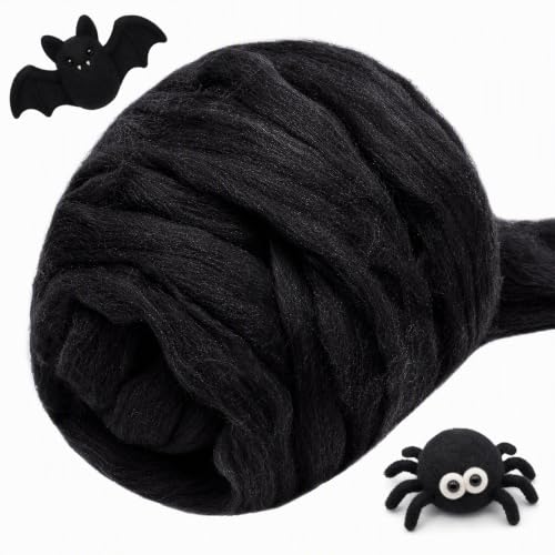 3.53oz Needle Felting Wool Roving for Needle Felting Black Felting Wool - color: black