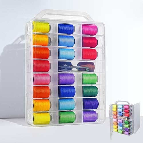 KASTUN Thread Storage,Double Sided,46 Grids Sewing Organizer,Portable, Transparent, Sewing Thread Storage Case