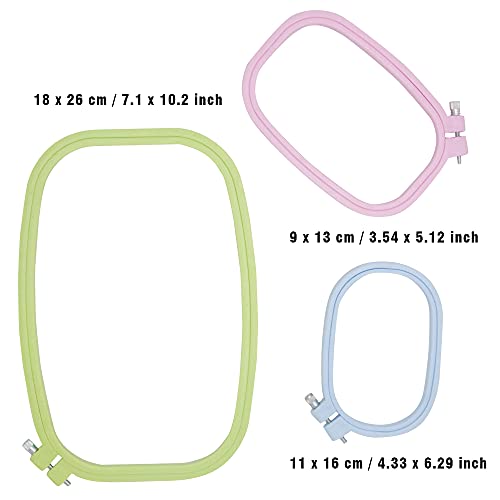 3 Pieces 3 Sizes Square Embroidery Hoops Plastic ABS Cross Stitch Hoops for DIY Embroidery Craft,with 16pcs Gold Eye Sewing Needles - style: 3 Sizes Rectangle Square