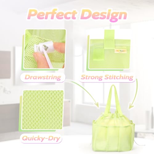 famichan Mesh Shower Caddy Portable with Drawstring, Dorm Room Essentials for College Students Girls & Boys, Large Shower Bag for Camping,Swimming,Gym,Travel,Bathroom - Green - color: GREEN