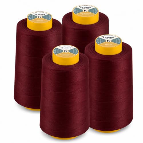 AK Trading 4-Pack Burgundy All Purpose Sewing Thread Cones (6000 Yards Each) of High Tensile Polyester Thread Spools for Sewing, Quilting, Serger Machines, Overlock, Merrow & Hand Embroidery. - color: BURGUNDY