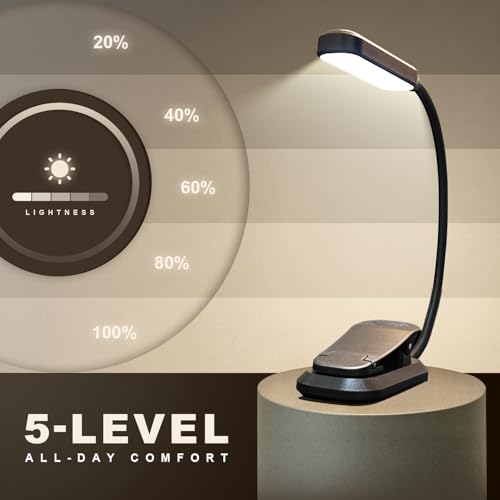 Rechargeable 20 LED Book Light for Reading in Bed | Energy Saving with Extended 60Hrs Runtime, 15-Level Stepless Dimming, Flexible Lightweight Clip on Light for Studying, Travel, Black - color: M2-Clip Light-Black