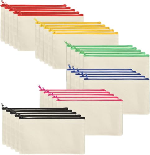 20pcs Blank canvas Zipper Pouch Makeup Bags Bulk, Smooth Zipper Pencil Case