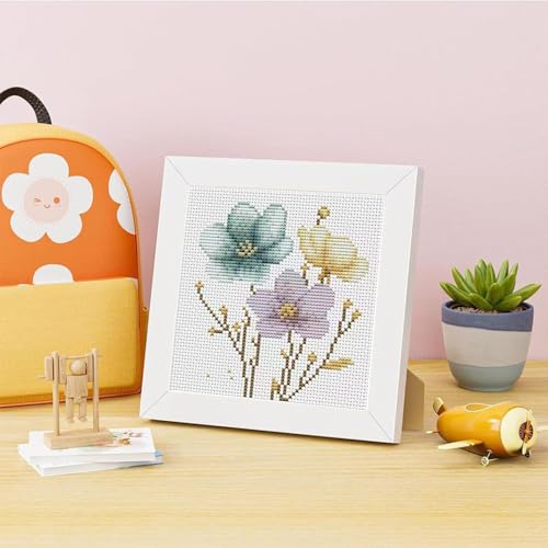 Tiwabb Flowers Stamped Cross Stitch Kits for Adults Beginners with Frame - color: Flower Cross Stitch with Frame
