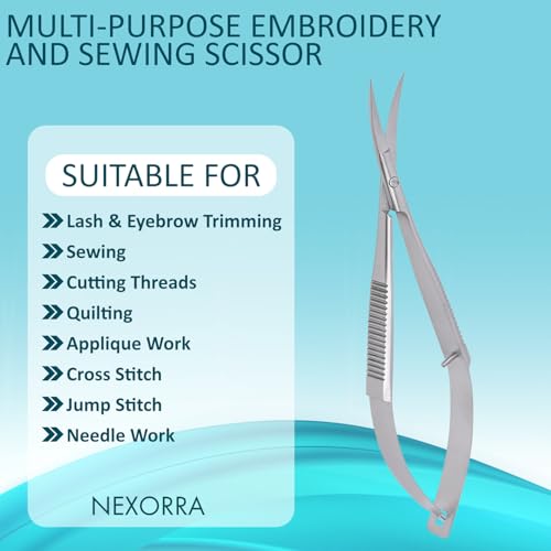 Micro Scissor 4.5 Curved Precision Stainless Steel Eyebrow Scissors, Facial Hair, Brow Beauty Squeeze Scissors, Grooming for Men & Women Small Sharp Trimming Beard, & Embroidery Scissors