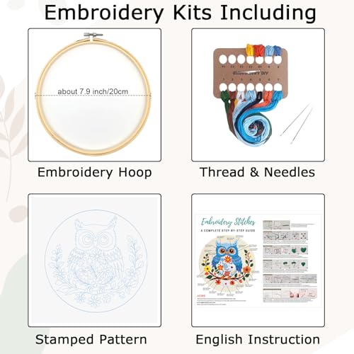 Louise Maelys Owl Embroidery Kit for Beginners Cross Stitch Kit for Adults - color: color7