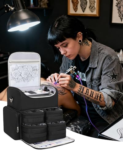 Relavel Tattoo Travel Case with 4 Inner Removable Pouches, Black - color: Black, size: Medium