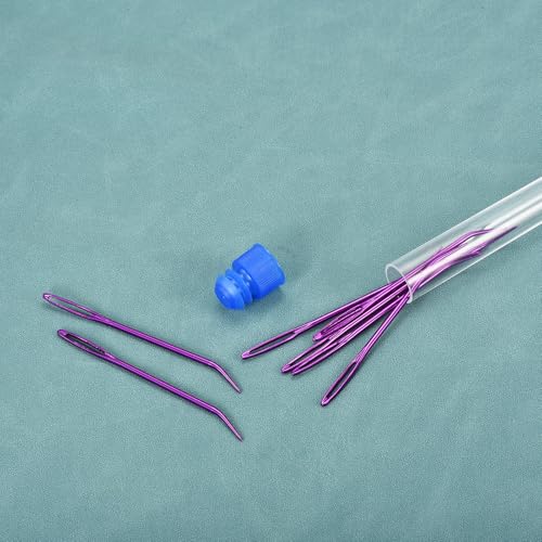 uxcell 8 Pcs Yarn Needle Kit, 2.76 Inch Tapestry Needles Bent High Carbon Iron Large Eye Sewing Darning Needles Hand Sewing Needles with Storage for Hand Sewing Art Crafts, Purple - color: Purple