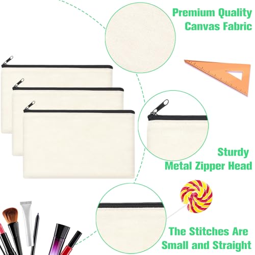 ZeeDix Small Canvas Zipper Pouch for Makeup Pencil Travel Storage 8.3x5 In - color: Beige, style: 12 Pcs