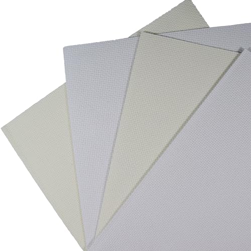 KCS 4 pc of 12" x 18" (30cmx45cm) 14CT Counted Cotton Aida Cloth Cross Stitch Fabric (White+Antique White) - color: White+antique White