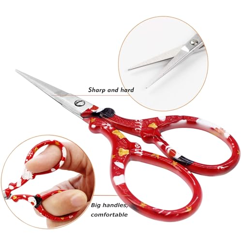 3.6 inch Sharp Embroidery Scissors Crochet with Leather Sheath for Knitting - color: Red Christmas